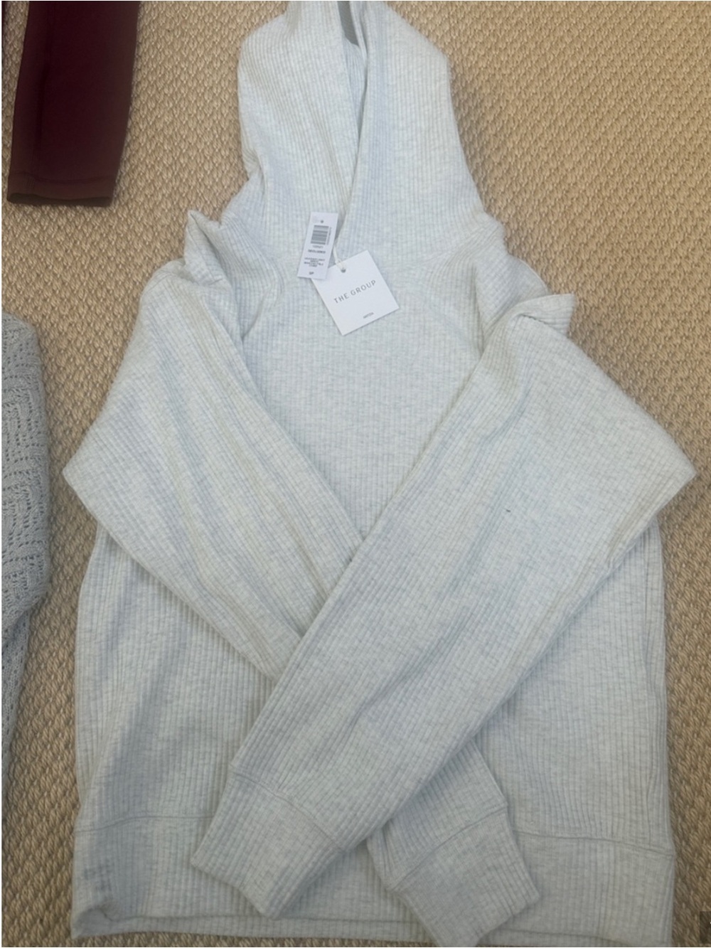 Aritzia Ribbed Hooded Pullover Sweater - Light Gray